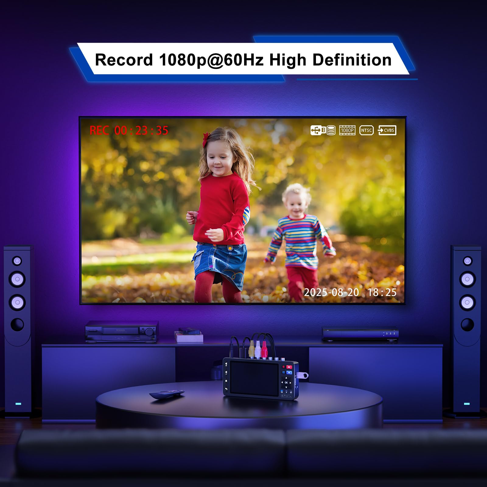 Portta VD22P VHS デジタル化 5インチHDスクリーン搭載、ビデオキャプチャレコーダー ...