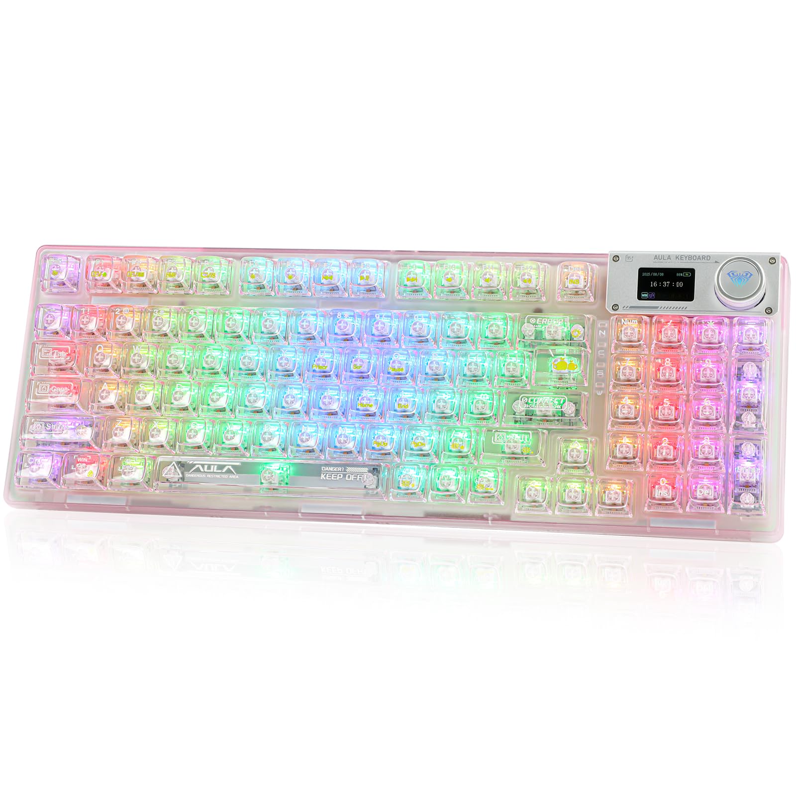 Rakuten - OUSEITECH F98pro ゲーミングキーボード 透明キーボード メカニカルキーボード テンキー ワイヤレス ピンク 透明キーキャップ ホットスワップ対応 RGBバックライト搭載 95キー トライモード接続 Android/IOS/Mac/Windo