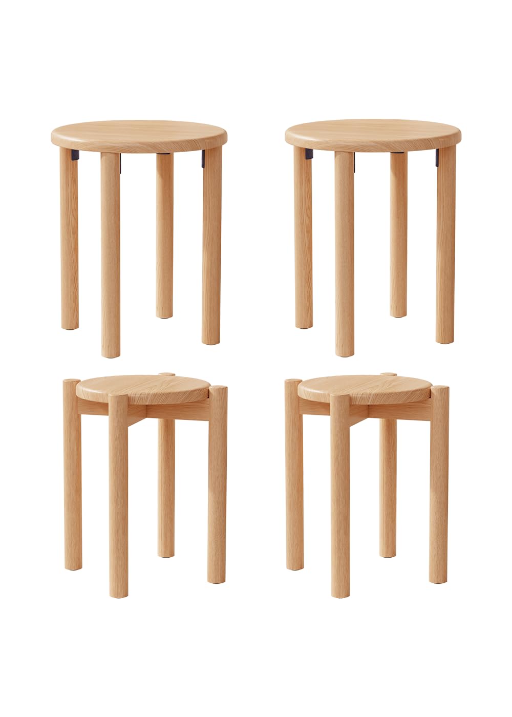 Rakuten - Mangowood スタッキングチェア 木製 スツール 4脚セット - 無垢材 丸いす おしゃれ イス 円形 天然木製 食卓椅子 | 簡単収納 | 組み立て不要 | 座面高45cm | 木目/木の色 | YD004