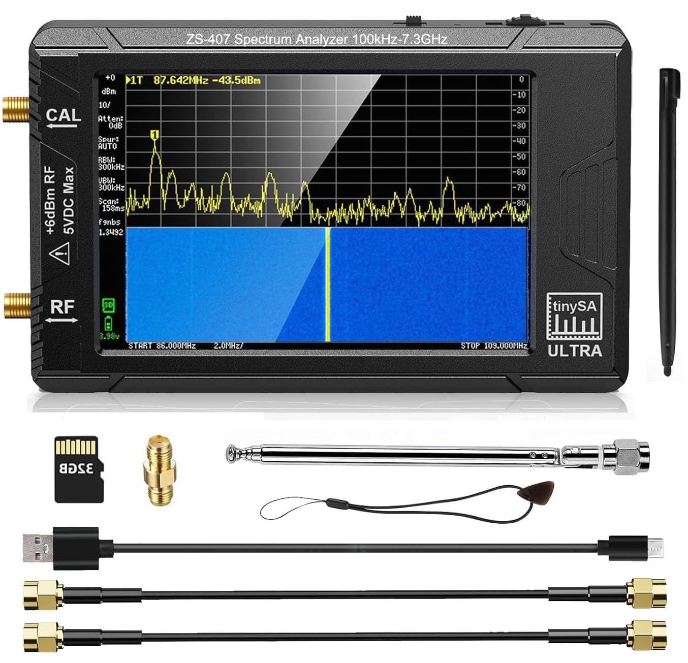 Tinysa Ultra+ ZS407 のスペクトルの検光子、2025 は HW V0.5.4 を 4.0 インチ 100kHz-7.3GHz Tinysa 手持ち型の頻度検光子、2 1 RF 信号の発電機 100kHz への 900MHz MF/HF/V