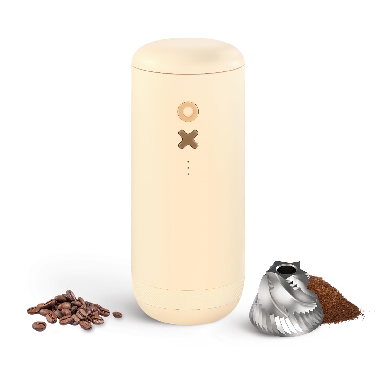 Nuttii OX Lite ブランド電動バーコーヒーグラインダー - 静音、ミニ、USB充電式、調節可能な円錐バーミル 20種類のグラインド設定 エスプレッソ、注ぎ、フレンチプレス、Moka用 (アーモンドクリーム)