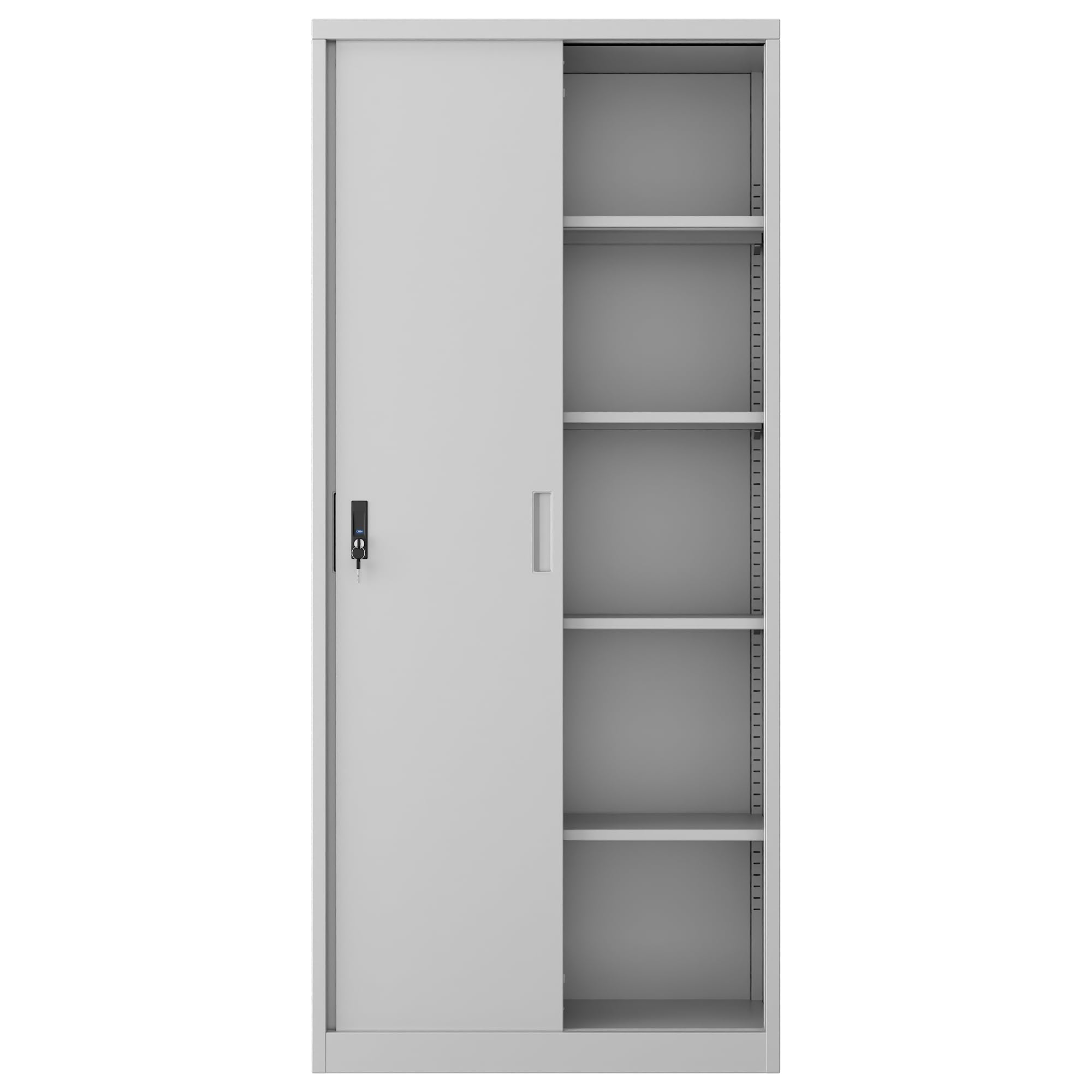 LOCENHU スチール書庫 引戸書庫 鍵付きキャビネット A4サイズ収納 鍵付きマグネット付き 可動棚 幅80*奥行40*高さ180cm 要組立グレー