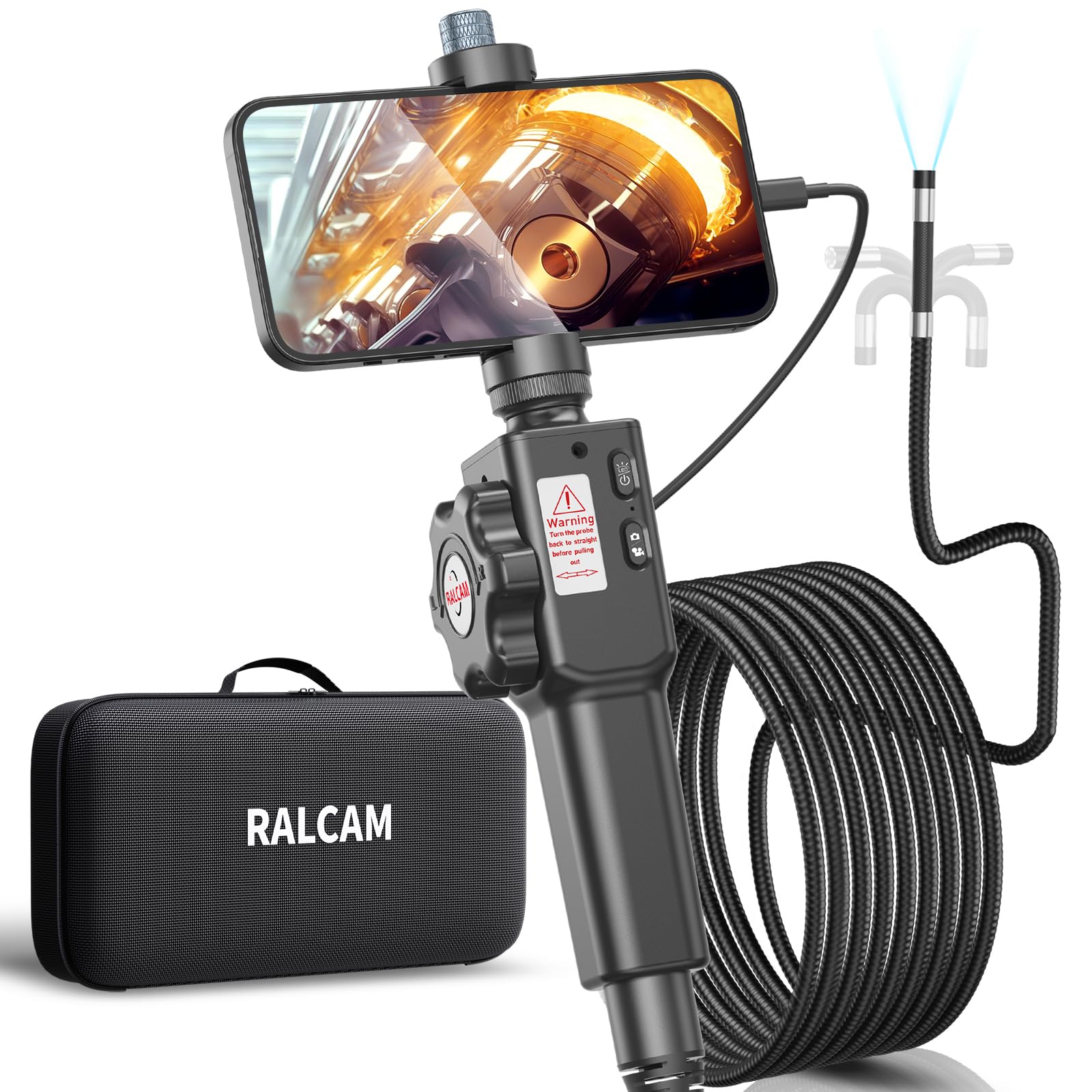 Ralcam 先端可動式 ファイバースコープカメラ 極細プローブ USB 工業内視鏡 iPhone & Android対応 エンジン・配管・HVAC検査用 スコープカメラ 日本語対応 (8.5MM-3M半剛性ケーブル)