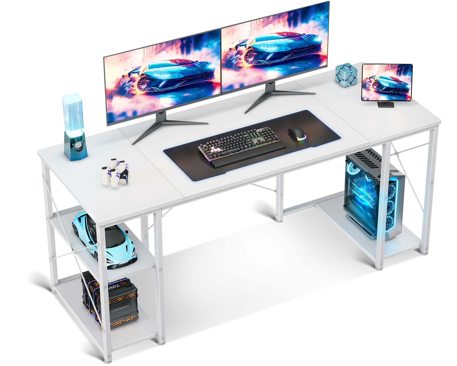 Rakuten - AODK ゲーミングデスク パソコンデスク 机 pcデスク 幅160cm 両側ラック&CPUスタンド付き gaming desk ゲームデスク 勉強机 オフィスデスク 在宅ワークデスク 長机 左右入れ替え対応 おしゃれ ホワイト