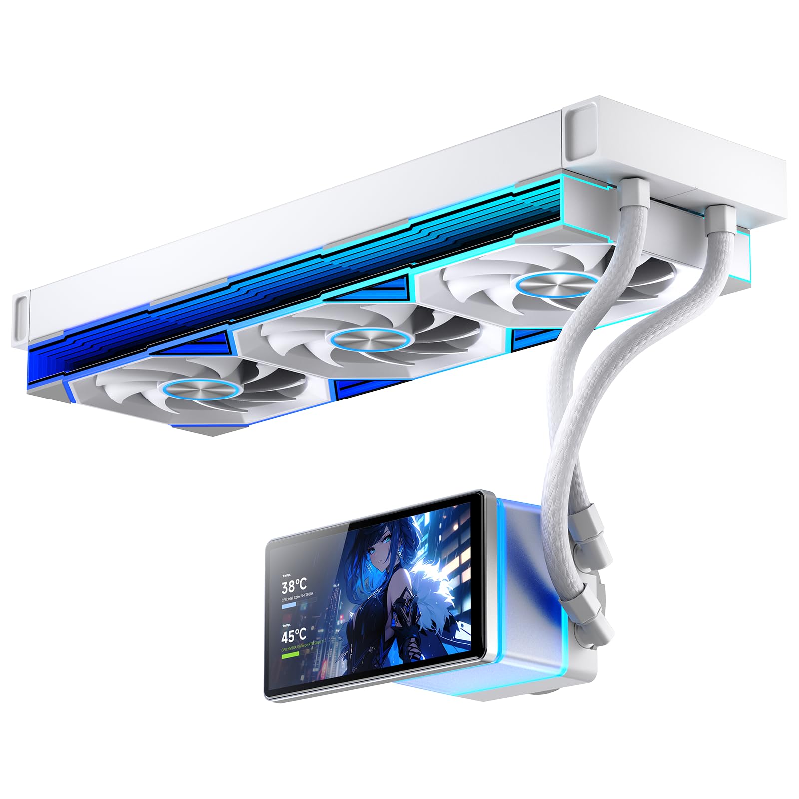 Jungle Leopard Pro Flow 360 一体型 CPU 水冷クーラー|5.5 インチ磁気吸着式液晶ディスプレイ搭載|水冷式 CPU 放熱器|360mm ARGB 無限ミラーパネル、2000RPM PWM ファン|低騒音 30DBA 以下|I