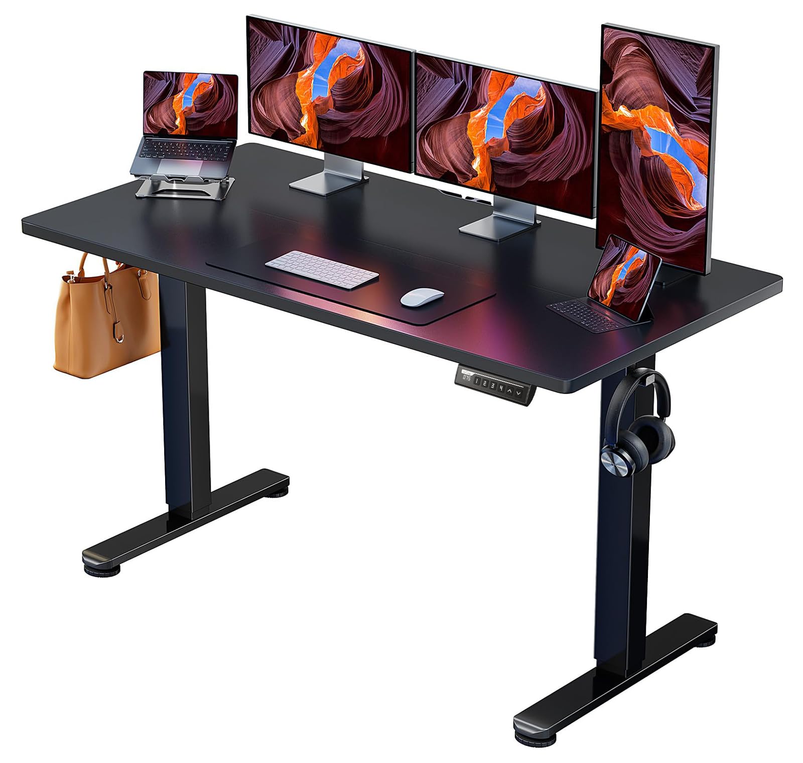 ErGear 電動 オフィスワークテーブル 昇降式デスク スタンディングデスク 幅140cm 耐荷重80kg 高さメモリー機能 上下自動昇降 静音 収納フック付き 机 作業机 テレワーク【幅140 x 奥行き70 x 高さ72-118cm】（ブラック）（楽天・Maison Outre）