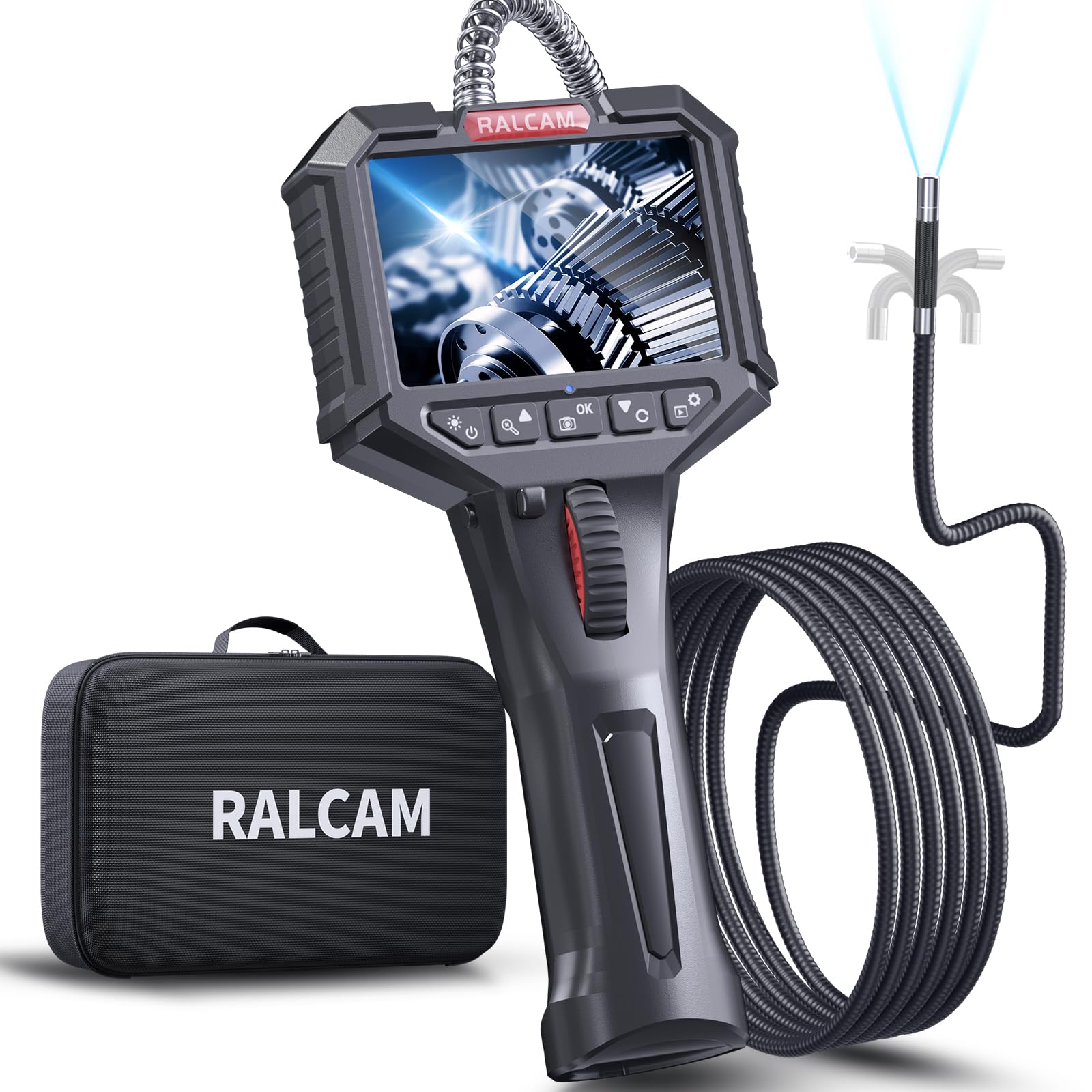 Ralcam 先端可動式ファイバースコープ 3.5インチIPSスクリーン内視鏡カメラ6.2mm直径工業内視鏡IP67防水検査カメラ 6つの調整可能なLEDライト自動車 精密機械 配管 排水口 自宅建築 年末掃除の点検 日本語対応(6.2MM-2M半剛性ケー