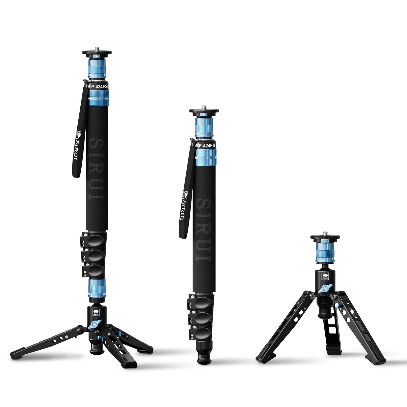 SIRUI P-424FS カーボンファイバー一脚、63インチカメラ用プロフェッショナル一脚、脚付き軽量一脚、4セクション、360°パノラマ、モジュラー3イン1、クイックリリースプレート、最大荷重12kg/26ポンド