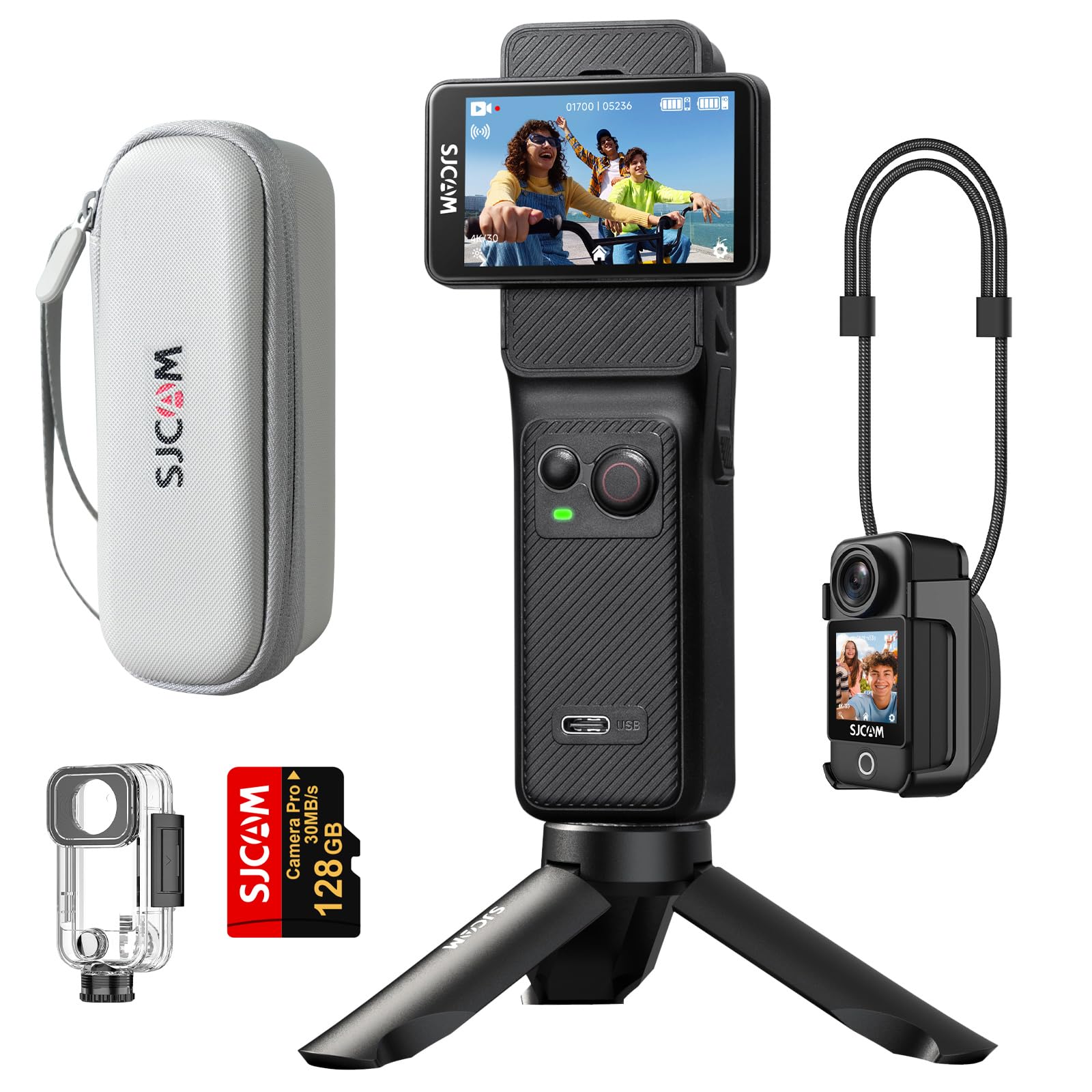 SJCAM C400 ブロギングカメラ|ポケットサイズ 4K アクションカメラ|7時間連続録画 6軸手ブレ補正|2.29インチタッチスクリーン|30m防水 ボディカメラ|YouTubeライブ配信対応 Vlog/旅行/スポーツ撮影用|128Gブランドカード|