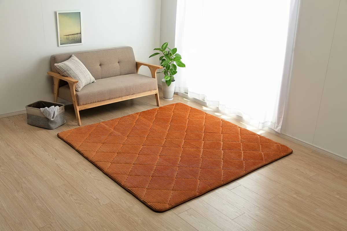 Rakuten - イケヒコ ラグ カーペット マット ボリューム 長方形 約3畳用 グランド オレンジ 約185×240cm 極厚 ヘタりにくい 防音 遮音 保温 コーデュロイ シンプル クッション性 すべり止め加工 キルティング 無地 ＃1290970205601