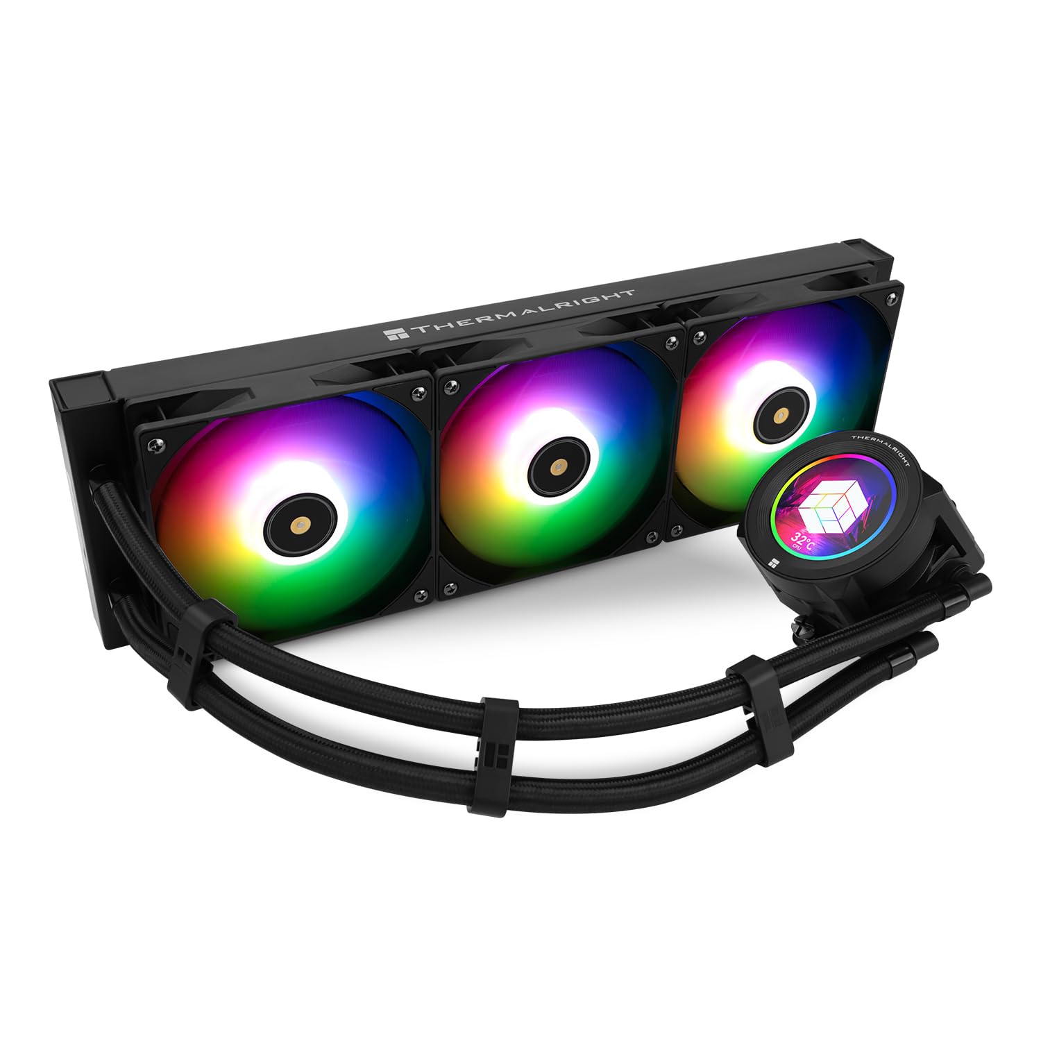 Thermalright CORE VISION 360 ブラック ARGB CPU AIO クーラー、480*480解像度のIPS LCDスクリーン、AM5&Intel 1700/1851用、高性能360スペック水冷ラジエーター、2.1インチ取り外し可能