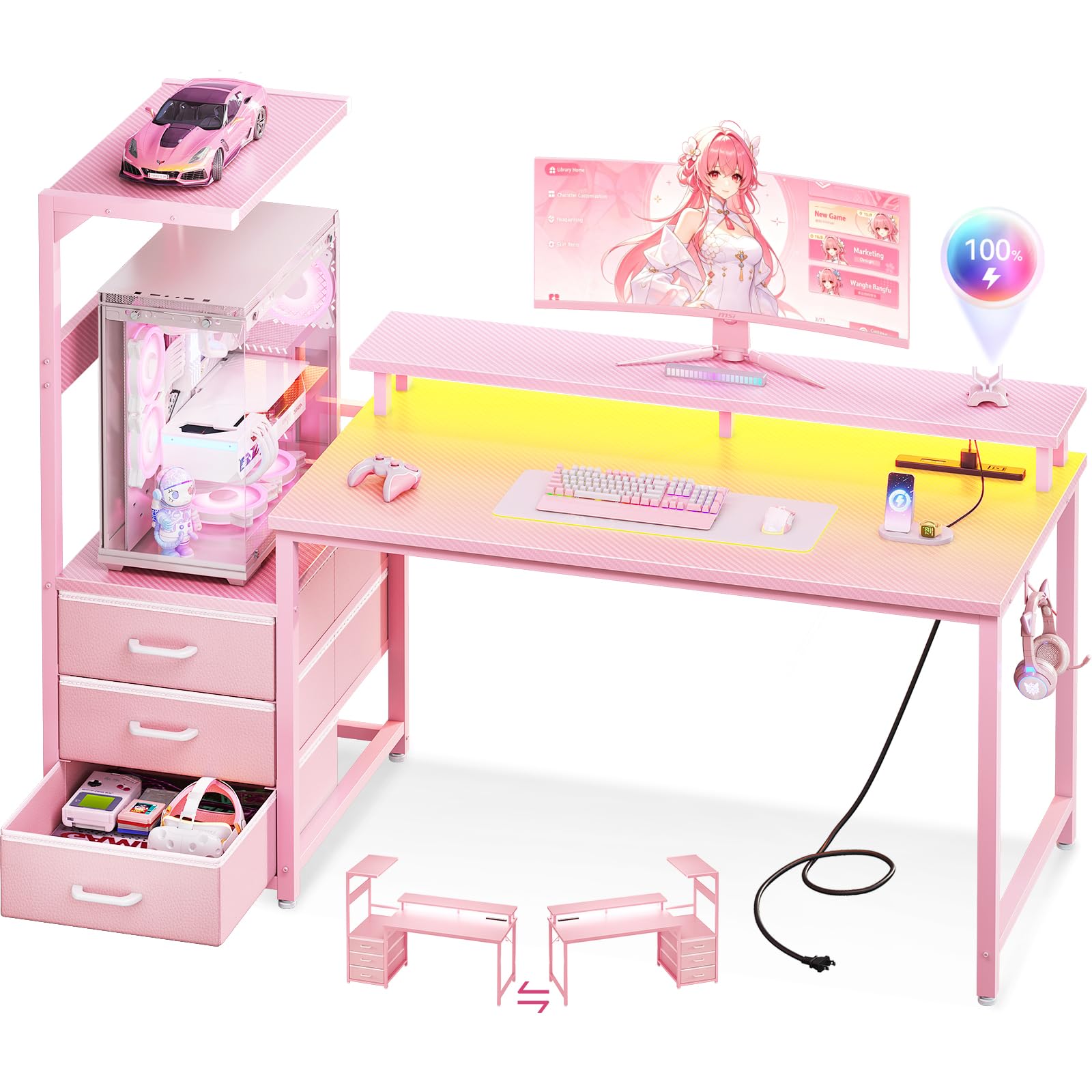 楽天市場】ゲーミングデスク ピンクの通販
