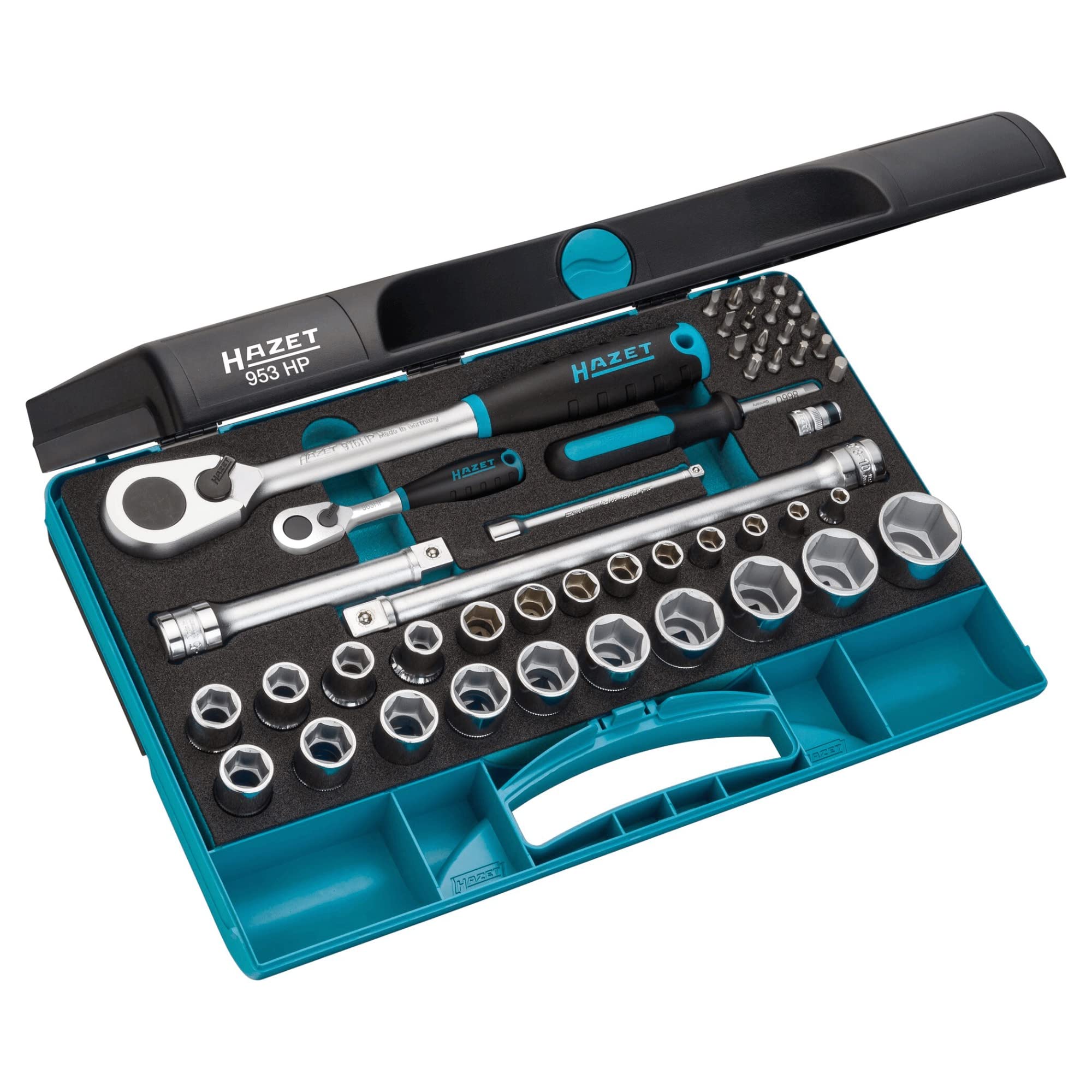 HAZET(ハゼット) 953HP ソケットレンチセット 工具セット 1/4インチ 47点組 プロフェッショナル クロムバナジウム鋼製 HiPer細目90枚ギア 4度ラチェット角度 六角/PZ/PH/トルクス/スリット対応 自動車整備 メンテナンス 整備士