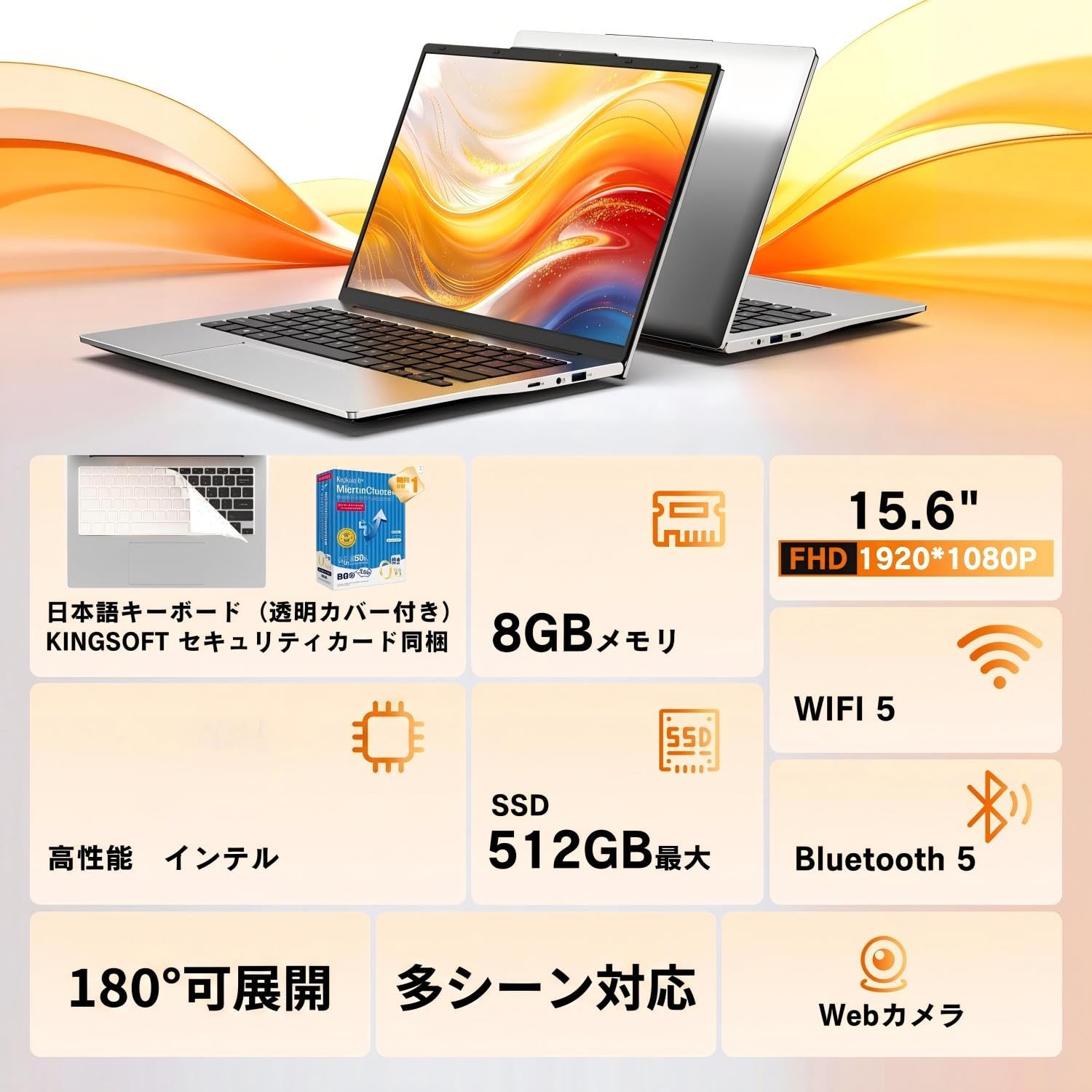 SOOYA ノートパソコン 14インチ IPS FHD+（1920*1200） ノートPC インテルCPU 180°開閉 1.22kg 軽量 薄型 日本語キーボード Webカメラ内蔵 在宅勤務 ビジネス 学習 特典 無線マウス付属 (RAM 8GB / S