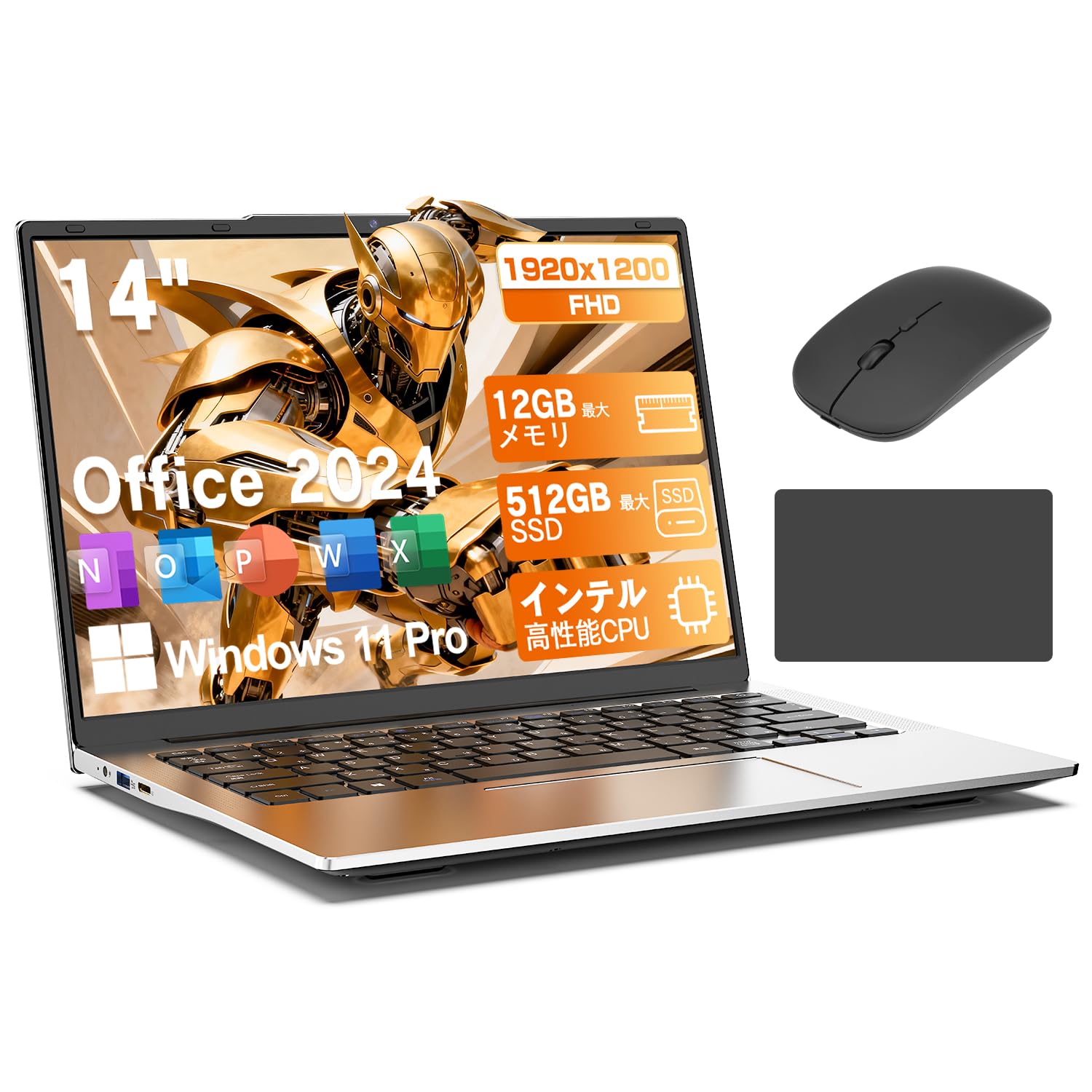 SOOYA ノートパソコン Office 2024搭載 Windows 11 Pro IPS FHD+（1980*1200） 14インチ ノートPC インテル高性能CPU 180°開閉 軽量 薄型 1.18kg 日本語キーボード Webカメラ内蔵 在宅勤務
