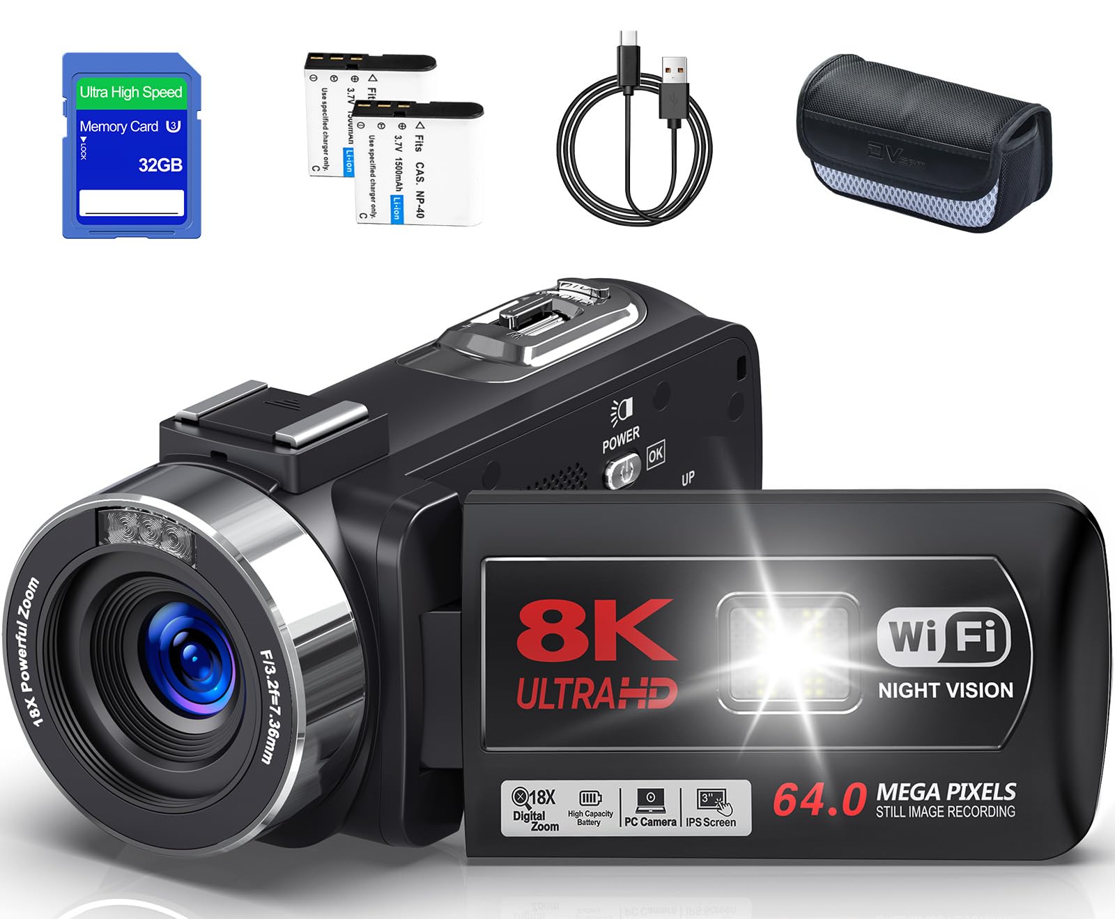 ビデオカメラ【8K動画撮影、6400万画素】YouTubeカメラ 32GB SDカード付き コンパク ...