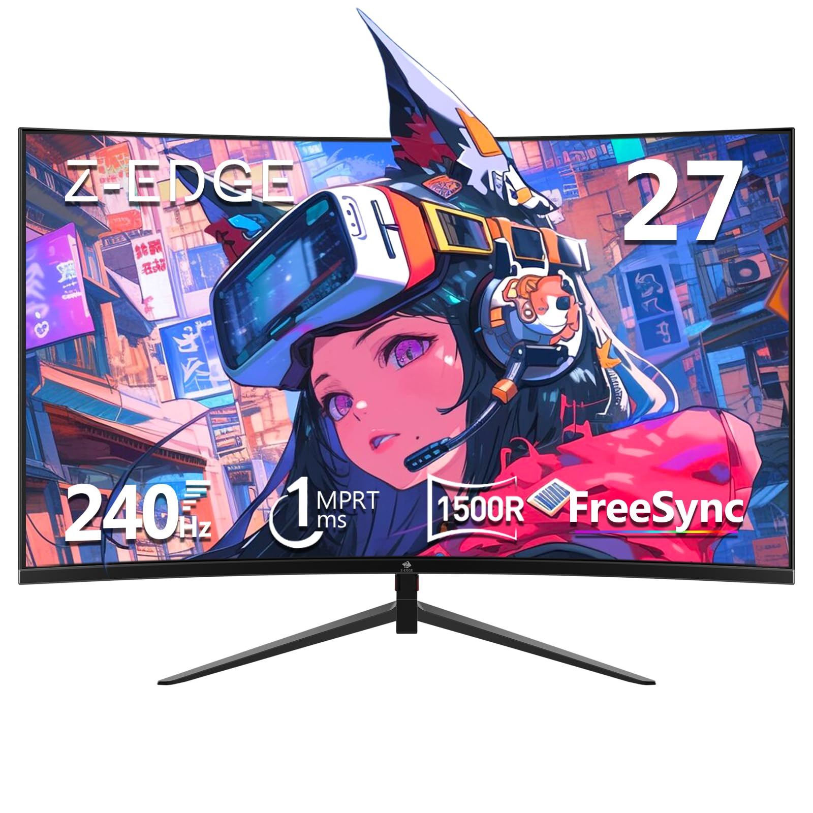 Z Z-Edge 湾曲ゲーミングモニター 240Hz 27インチ 1ms 曲面 16:9 1920x1080 フレームレス LED ディスプレイー モニター、UG27P-N AMD Freesync プレミアム DPポート HDMIポート スピーカー内蔵