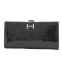 エルメス HERMES ベアンスフレ 二つ折り長財布 クロコアリゲーター ブラック シルバー金具 W刻印【中古】