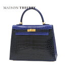 【未使用品】エルメス HERMES ケリー25 外縫い クロコアリゲーター バイカラー エレクトリック/サフィール U刻印【中古】