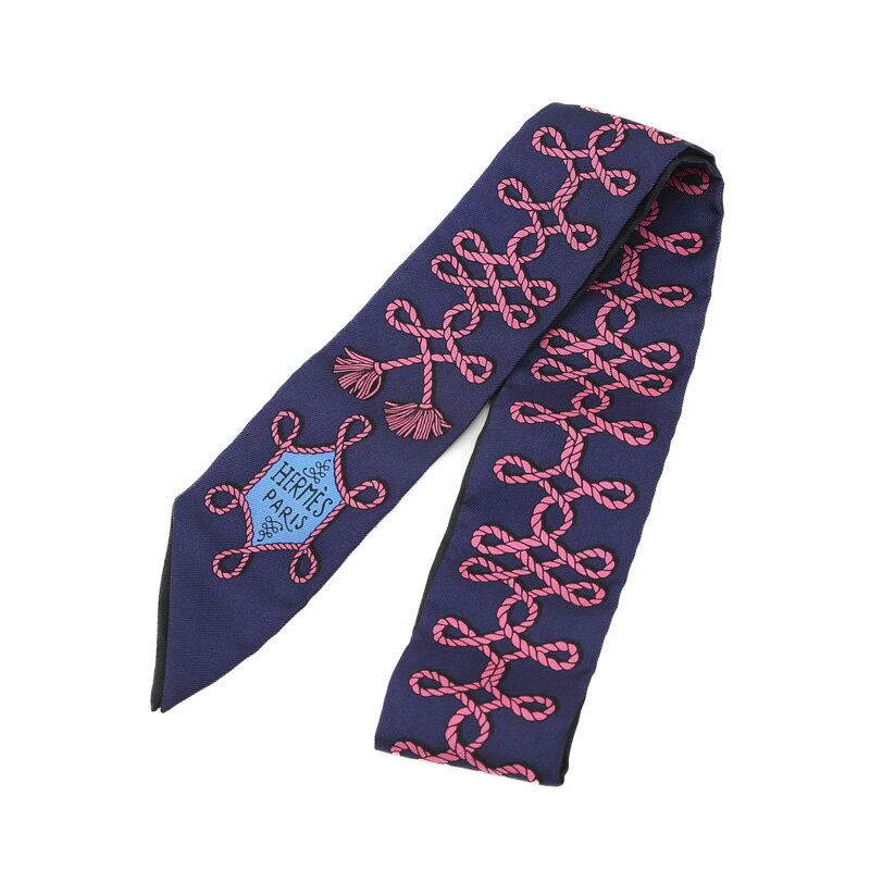 エルメス HERMES ツイリー 飾緒とブランデンブルク飾り インディゴ/ローズヴィフ/マリン シルク100%【中古】