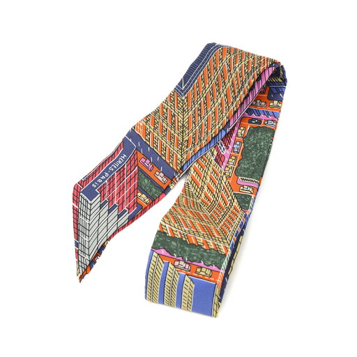 エルメス HERMES ツイリー スカーフ パンタンシティ Panti City ブルー/オレンジ シルク100%【中古】 エルメス HERMES ツイリー スカーフ パンタンシティ Panti City ブルー/オレンジ シルク100%【中古】