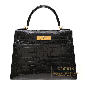 エルメス　ケリー28/外縫い　ブラック　クロコダイル　ニロティカス　ゴールド金具　HERMES　Kelly bag 28　Sellier　Black　Niloticus crocodile skin　Gold hardware