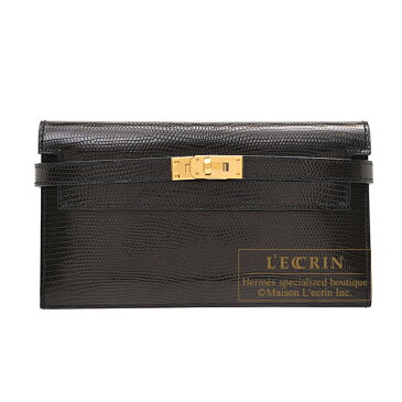 エルメス ケリーウォレット デプリアンロング ブラック リザード ゴールド金具 HERMES Kelly wallet depliant long Black Lizard skin Gold hardware