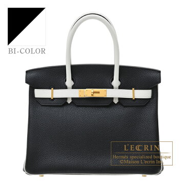 エルメス　パーソナルバーキン30　ブラック/ホワイト　トリヨンクレマンス　マットゴールド金具　HERMES　Personal Birkin bag 30　Black/White　Clemence leather　Matt gold hardware