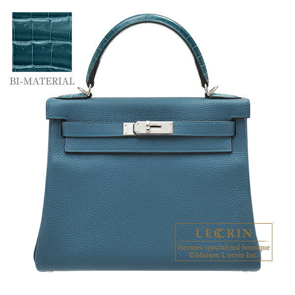エルメス　ケリータッチ28/内縫い　ヴェールボスフォール　トゴ/クロコダイル　ポロサス　シルバー金具　HERMES　Kelly Touch bag 28　Retourne　Vert bosphore　Togo leather/Porosus　crocodile skin　Silver hardwareのサムネイル