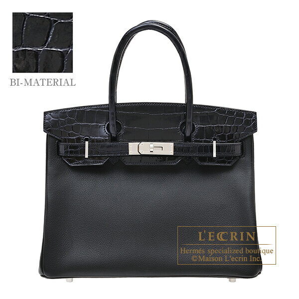 エルメス　バーキンタッチ30　ブラック/ブルーマリン　トリヨンノビーヨ/クロコダイル　ニロティカス　シルバー金具　HERMES　Birkin Touch bag 30　Black/Blue Marine　Taurillon Novillo/Niloticus crocodile skin　Silver hardware