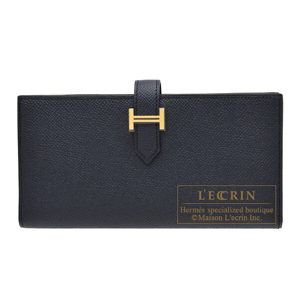 エルメス　ベアンスフレ　ブルーインディゴ　ヴォーエプソン　ゴールド金具　HERMES　Bearn Soufflet　Blue indigo　Epsom leather　Gold hardware