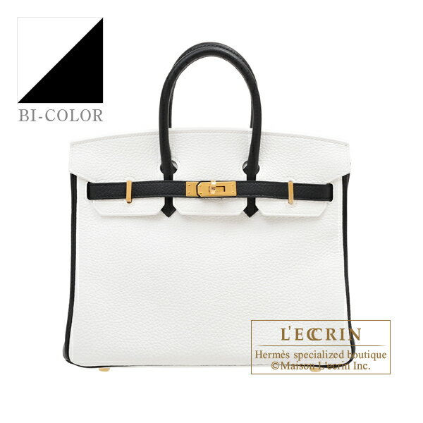 エルメス　パーソナルバーキン25　ホワイト/ブラック　トリヨンクレマンス　ゴールド金具　HERMES　Personal Birkin bag 25　White/Black　Clemence leather　Gold hardware