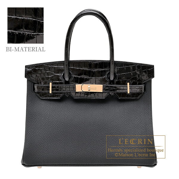 エルメス　バーキンタッチ30　ブラック　トゴ/クロコダイル ニロティカス　ローズゴールド金具　HERMES　Birkin Touch bag 30　Black　Togo leather/Niloticus crocodile skin　Rose gold hardware