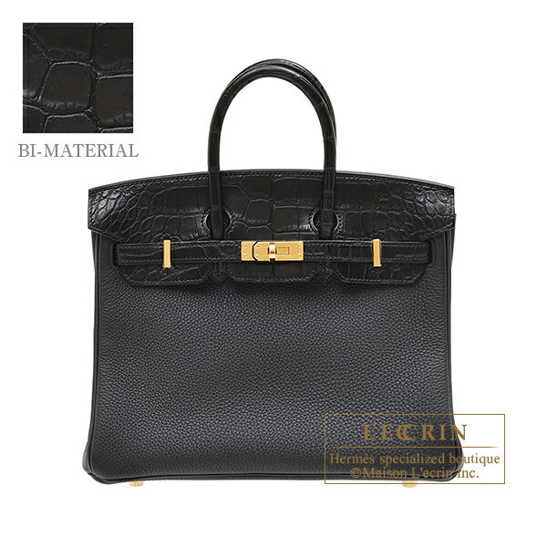 エルメス　バーキンタッチ25　ブラック　トゴ/クロコダイル アリゲーターマット　ゴールド金具　HERMES　Birkin Touch bag 25　Black　Togo leather/Matt alligator crocodile skin　Gold hardware