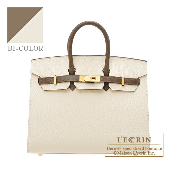 エルメス　パーソナルバーキンセリエ25　クレ/エトゥープ　ヴォーエプソン　ゴールド金具　HERMES　Personal Birkin Sellier bag 25　Craie/Etoupe grey　Epsom leather　Gold hardware