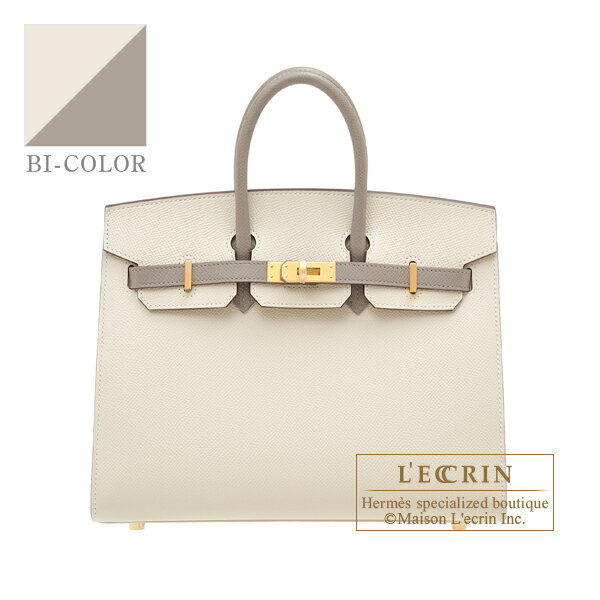 エルメス　パーソナルバーキンセリエ25　クレ/グリアスファルト　ヴォーエプソン　マットゴールド金具　HERMES　Personal Birkin Sellier bag 25　Craie/Gris asphalt　Epsom leather　Matt gold hardware