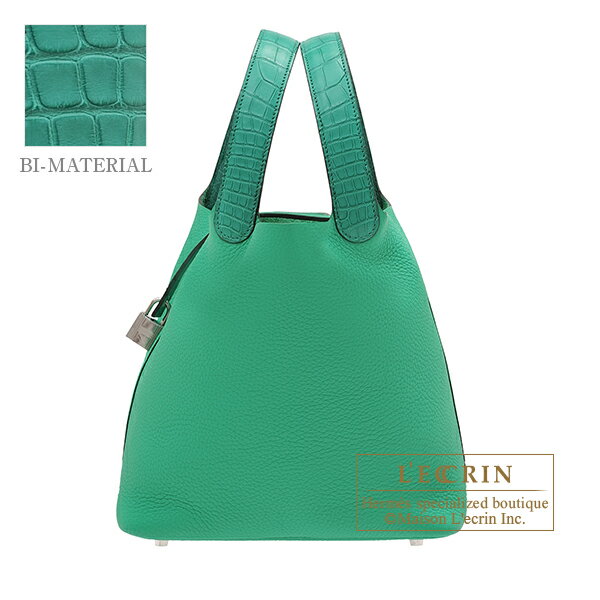 エルメス　ピコタンロックタッチ22/MM　ミント/ヴェールジェイド　トリヨンクレマンス/アリゲーターマット　シルバー金具　HERMES　Picotin Lock　Touch bag 22/MM　Menthe/Vert Jade　Clemence leather/Matt alligator crocodile skin　Silver hardwareのサムネイル