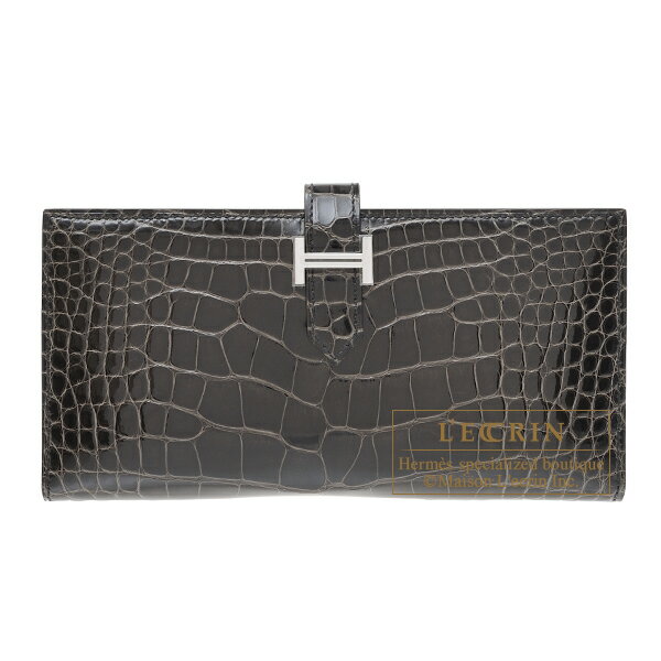 エルメス　ベアンスフレ　グラファイト　クロコダイル　アリゲーター　シルバー金具　HERMES　Bearn Soufflet　Graphite　Alligator　crocodile skin　Silver hardware