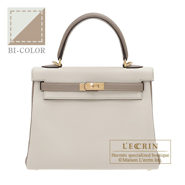 エルメス　パーソナルケリー25/内縫い　ベトン/グリアスファルト　トゴ　シャンパンゴールド金具　HERMES　Personal Kelly bag 25　Retourne　Beton/Gris asphalt　Togo leather　Champagne gold hardware