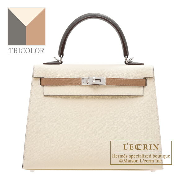 エルメス　ケリートリコロール25/外縫い　ナタ/チャイ/グリメイヤー　ヴォーエプソン　シルバー金具　HERMES　Kelly Tricolore bag 25　Sellier　Nata/Chai/Gris meyer　Epsom leather　Silver hardwareのサムネイル