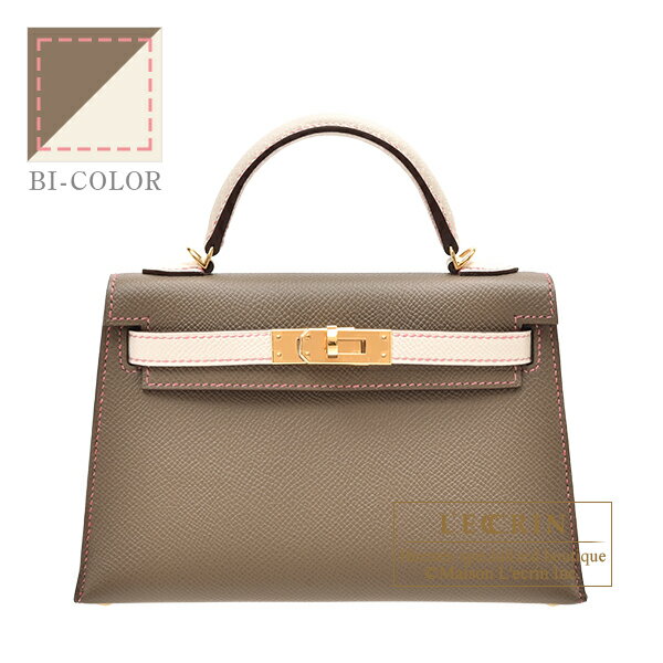 エルメス　パーソナルケリーミニ/外縫い　エトゥープ/クレ　ヴォーエプソン　ゴールド金具　HERMES　Personal Kelly bag mini　Sellier　Etoupe grey/Craie　Epsom leather　Gold hardware