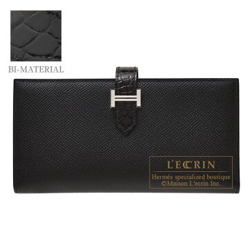 エルメス　ベアンスフレタッチ　ブラック　ヴォーエプソン/クロコダイル　アリゲーター　シルバー金具　HERMES　Bearn Soufflet Touch　Black　Epsom leather/Alligator　crocodile skin　Silver hardware