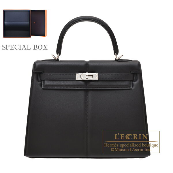 エルメス　ケリーパデッド25/外縫い　ブラック　スイフト　シルバー金具　HERMES　Kelly Padded bag 25　Sellier　Black　Swift leather　Silver hardware