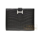 エルメス ベアンコンパクト ブラック クロコダイル アリゲーターマット シルバー金具 HERMES Bearn compact wallet Black Matt alligator crocodile skin Silver hardware