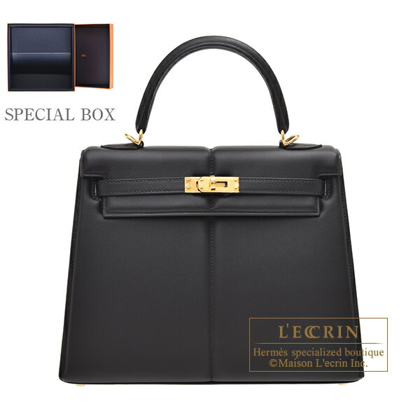 エルメス　ケリーパデッド25/外縫い　ブラック　スイフト　ゴールド金具　HERMES　Kelly Padded bag 25　Sellier　Black　Swift leather　Gold hardware