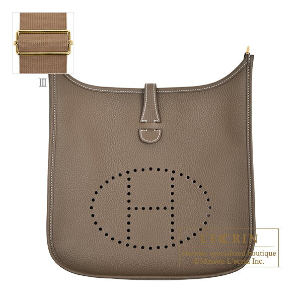 ショルダーバッグ エルメス　エヴリントロワPM　エトゥープ　トリヨンクレマンス　ゴールド金具　HERMES　Evelyne 3 bag PM　Etoupe grey　Clemence leather　Gold hardware