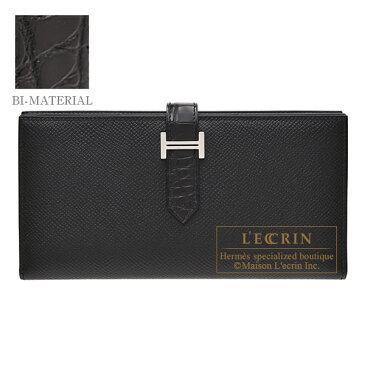 エルメス　ベアンスフレタッチ　ブラック　ヴォーエプソン/クロコダイル アリゲーターマット　シルバー金具　HERMES　Bearn Soufflet Touch　Black　Epsom leather/Matt alligator crocodile skin　Silver hardware