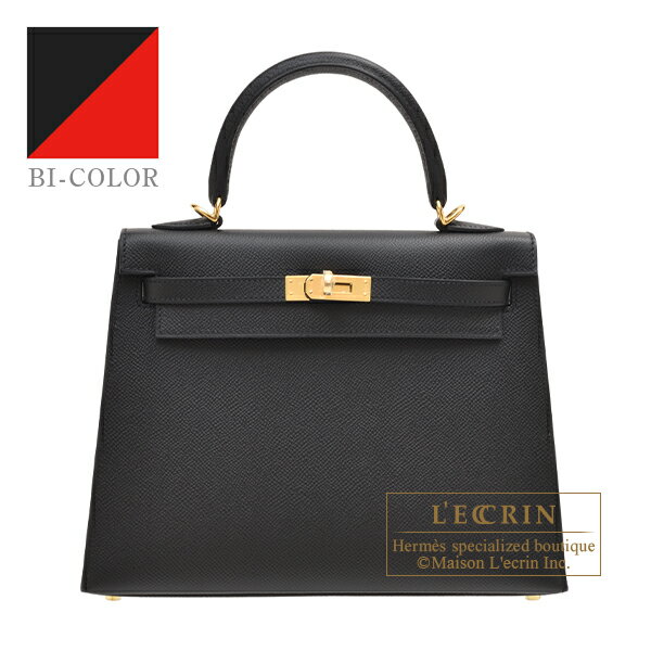 エルメス　パーソナルケリー25/外縫い　ブラック/ルージュクー　ヴォーエプソン　ゴールド金具　HERMES　Personal Kelly bag 25　Sellier　Black/Rouge coeur　Epsom leather　Gold hardware