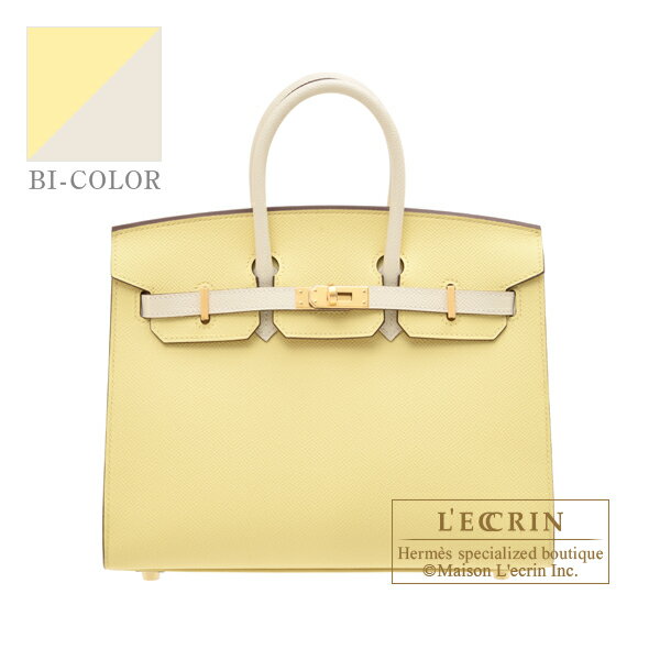 エルメス　パーソナルバーキンセリエ25　ジョーヌプッサン/クレ　ヴォーエプソン　ゴールド金具　HERMES　Personal Birkin Sellier bag 25　Jaune poussin/Craie　Epsom leather　Gold hardware