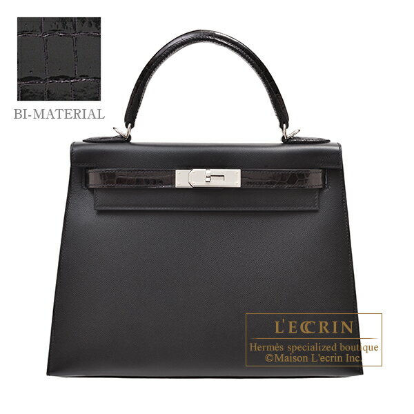 エルメス　ケリータッチ28/外縫い　ブラック　マダム/クロコダイル　ニロティカス　シルバー金具　HERMES　Kelly Touch bag 28　Sellier　Black　Madame leather/Niloticus crocodile skin　Silver hardware